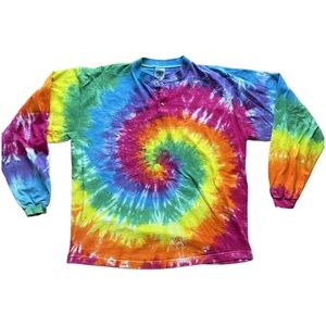 Fruit of the Loom Men's Long Sleeve Tie-Dye Spiral Shirt - Rainbow Colors